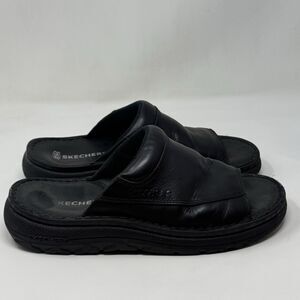 Skechers Jammers Slide Sandals Mens 11 Black Leather Chunky Sole Vintage Y2K